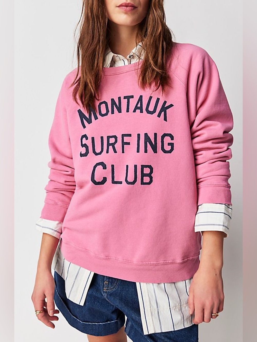 Montauk Surfing Club Pink Crewneck Sweatshirt Made in USA 100% Cotton